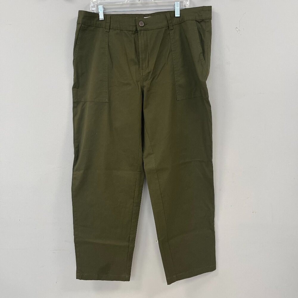 A New Day Slim Stretch Chino Pants Women's 16 Green Cotton Blend High Rise NWOT